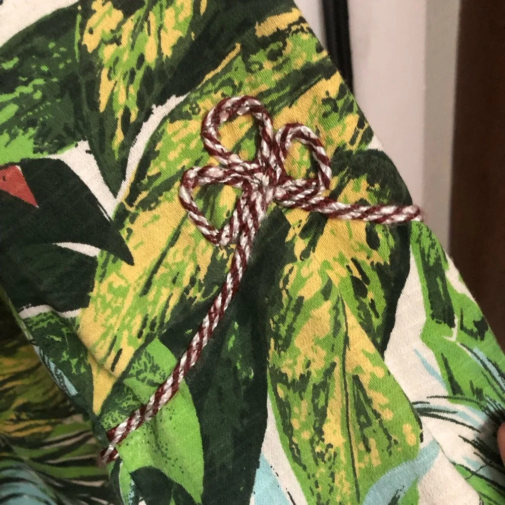 Bombay Dye Tropical Leaf Print Long Duster Coat - Green Botanical Barkcloth